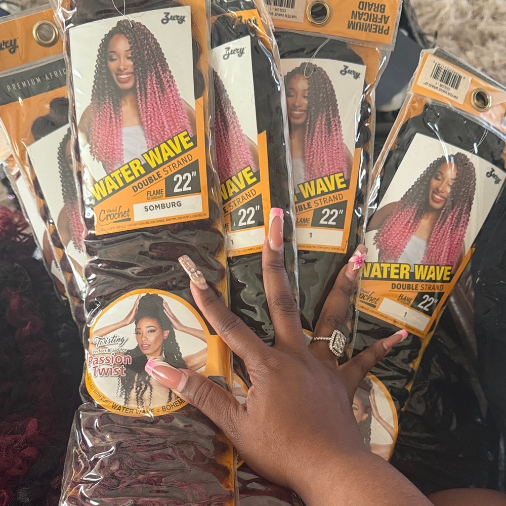 Water Wave 22" Crochet Hair - Passion Twist (6 packs 3 burgundy/3 jet black)